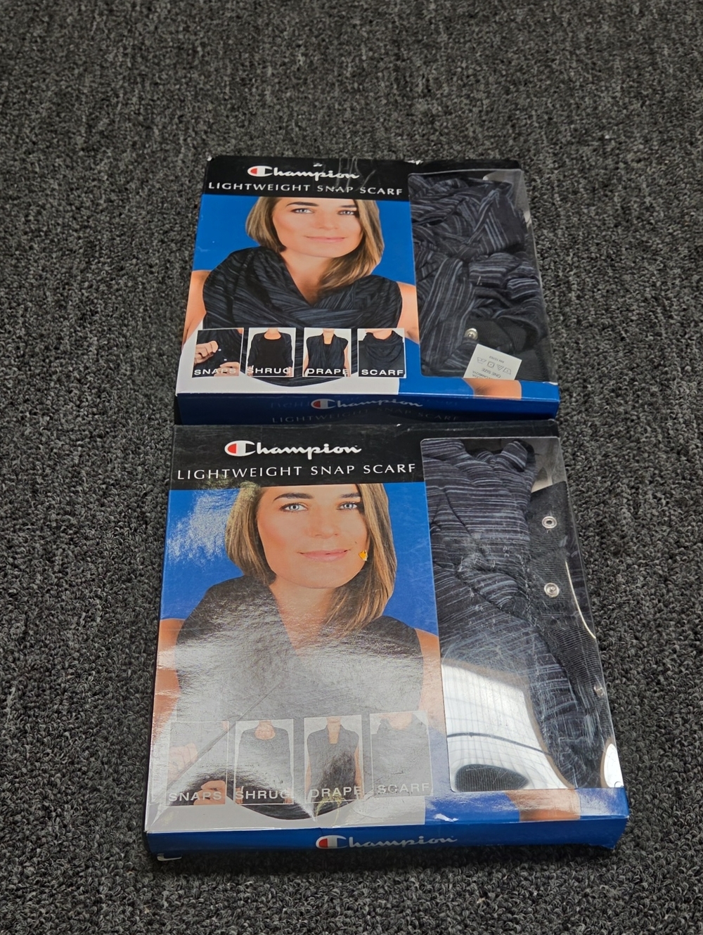 2 Champion Lightweight Snap Scarves - Charcoal Stripe